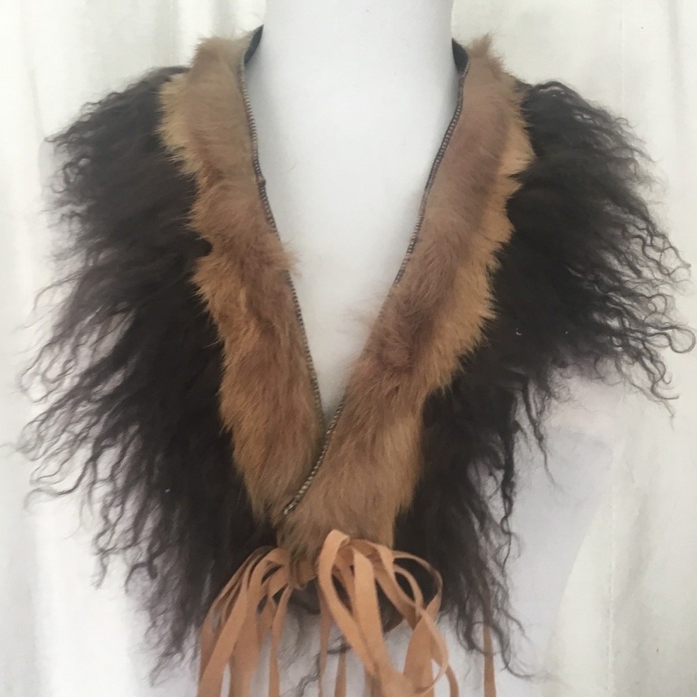 Real Rabbit Fur Wrap / Collar / Belt – Brown Tibetan Style Fur